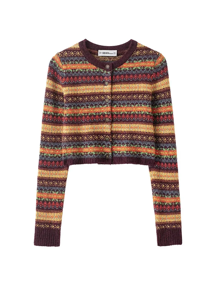 

HH Women's 2026 Early Spring Jacquard Knitted Short Jacket Retro Round Neck Zipper Cardigan Commuting Casual Thin Jacket