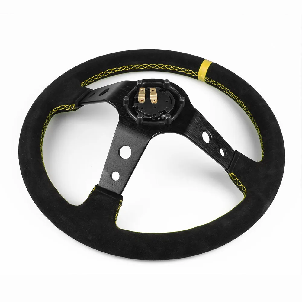 Drift 14Inch Deep Universal Racing Suede Steering Wheel Rally Car JDM Leather Steering Wheel Volantes For VW HONDA TOYOTA BMW