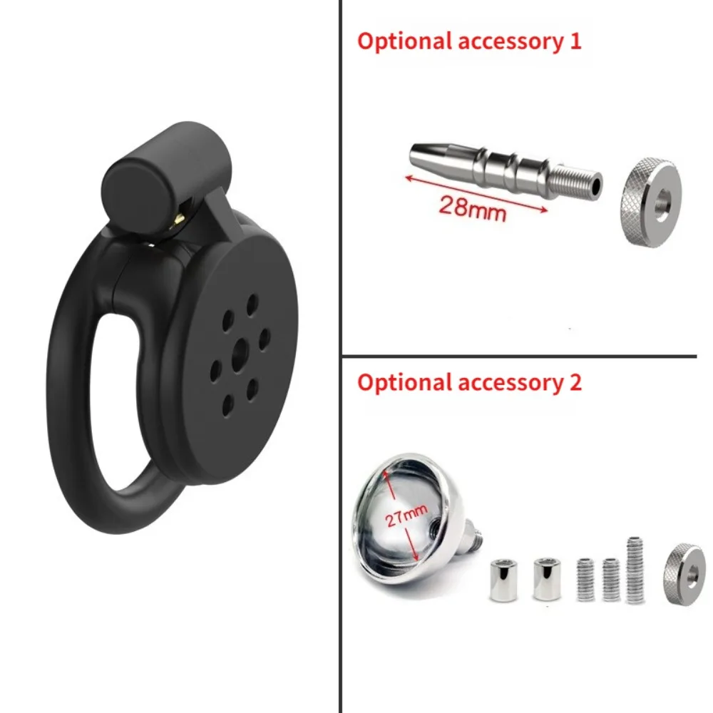Resin Positive/Negative Male Chastity Lock Flat Cock Cage with 4 Size Rings Metal Urethral Catheter BDSM Sissy Sex Toys for Men - view 2