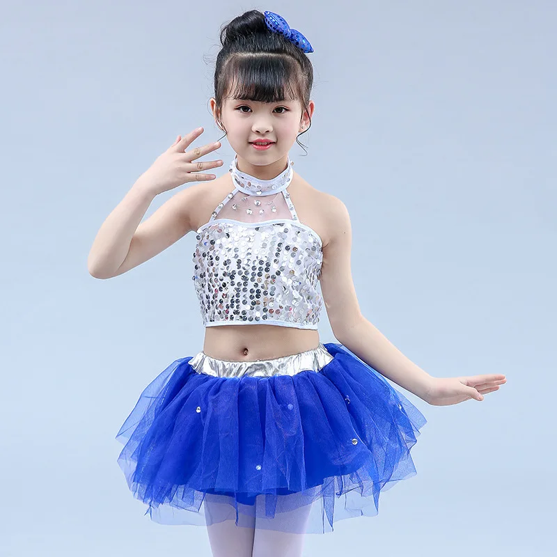 Kids Girls Sequins Halter Ballet Dance Tutu Dress Shiny Gymnastics Leotard Glitter Modern Latin Jazz Dancing Costume Dancewear