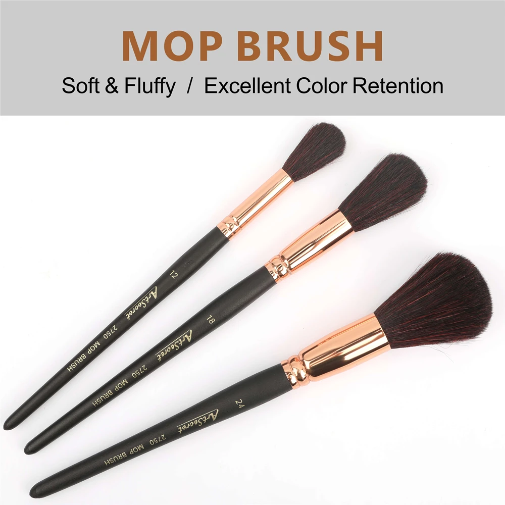 Artsecret 3PCS Professional MOP Watercolor Paint Brushes Soft Goat Hair Mix Art Brushes Wood Handle Great for Artists