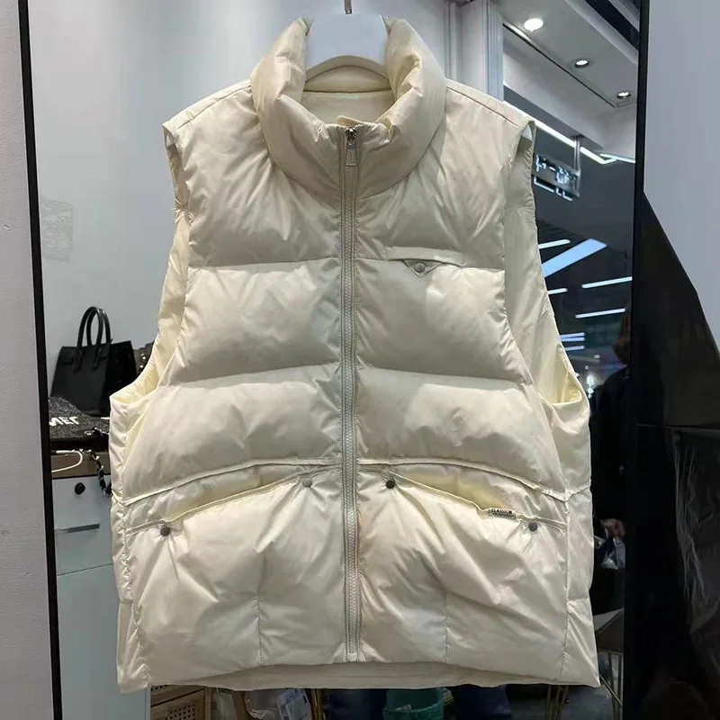 Warm Women Winter Vest White Duck Down Sleeveless Jacket Female Loose Vest Jacket Windproof Waistcoat Casual Outwear Coat 2023