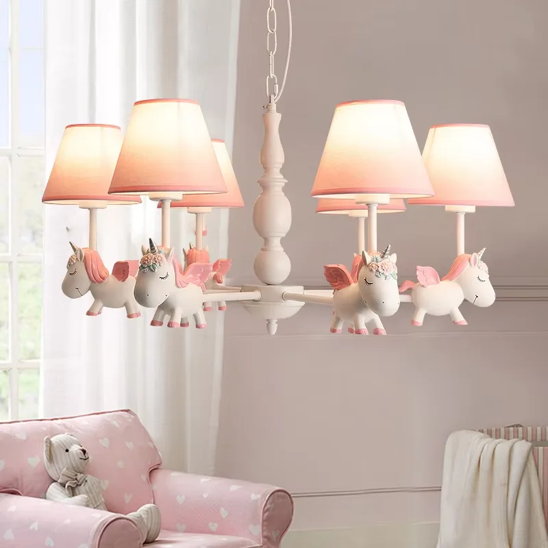 Romantic Colorful Chandelier Cartoon Bule Pink Unicorn Lamp For Hotel Baby Room Princess Room Girl Bedroom Dining Room Lamp