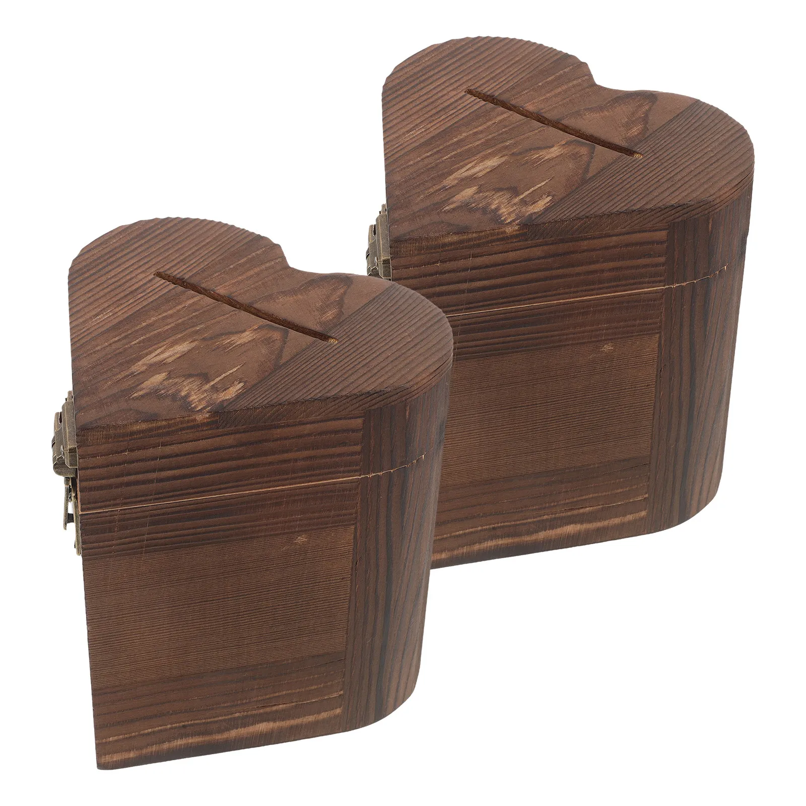 2Pcs Wooden Piggy Bank Heart Design Password Lock Cash Saving Box for Home Office Money Organizer Wooden Heart Piggy Bank