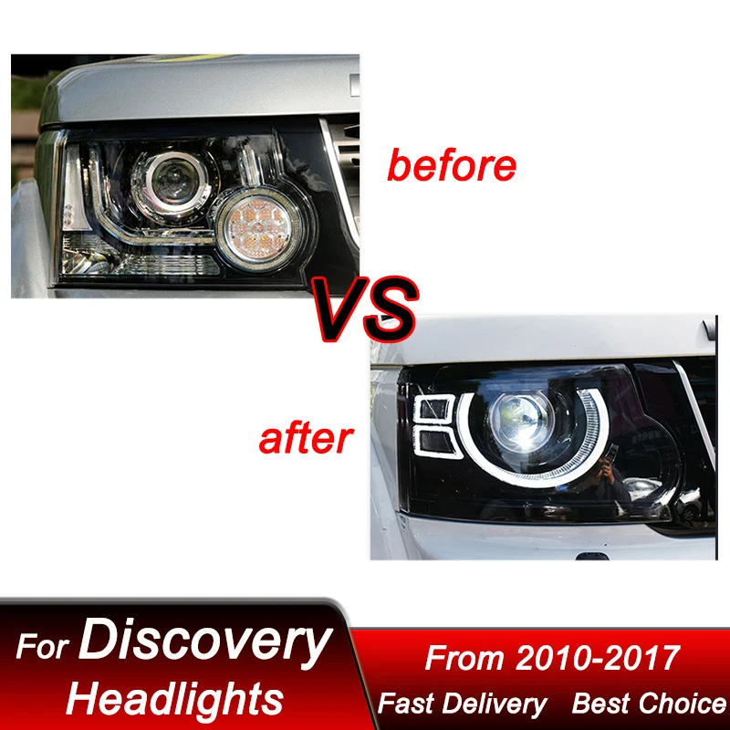 Car Headlights For Land Rover Discovery 3 4 10-17 to Defender style LED Headlamp Assembly Upgrade Projector Lens Accessories Kit