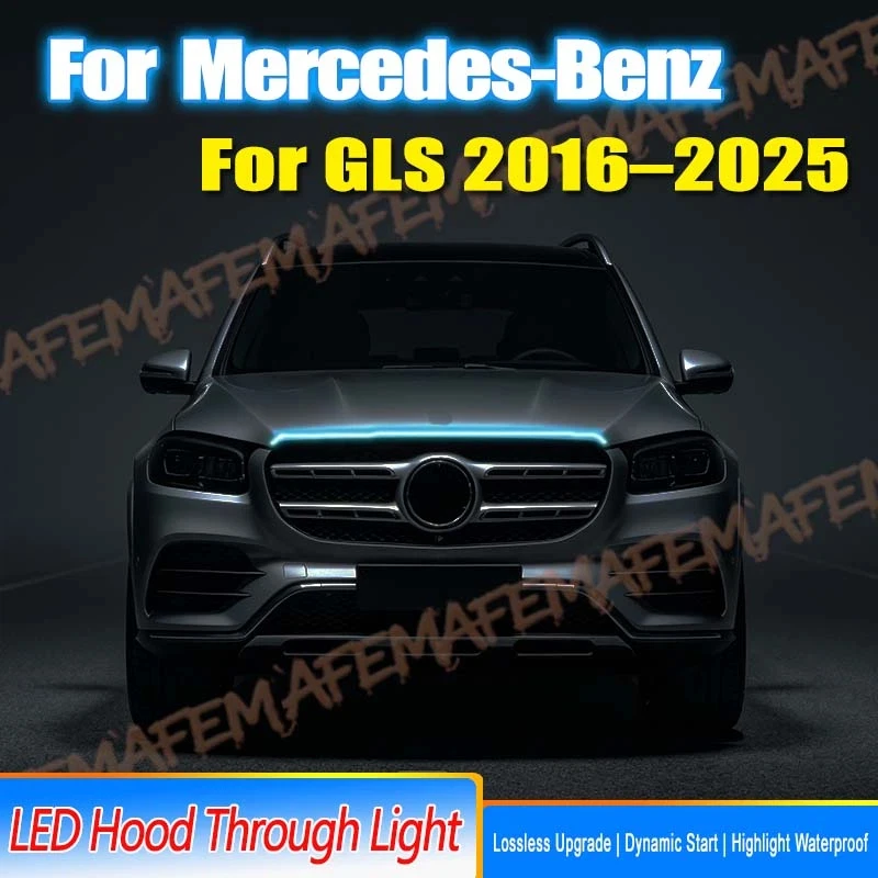 Car Engine Hood Decorative Light Bar Waterproof DRL LED Strip For Mercedes-Benz GLS 2016-2025 Daytime Running Light Start-Scan