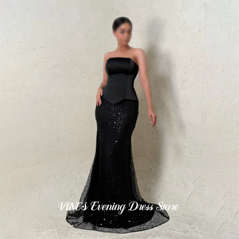 

VINES Black Chic Evening Dress Mermaid Prom Dresses Lace Up Back Party Formal Gown Sequin Hem robe de bal for Woman Customized