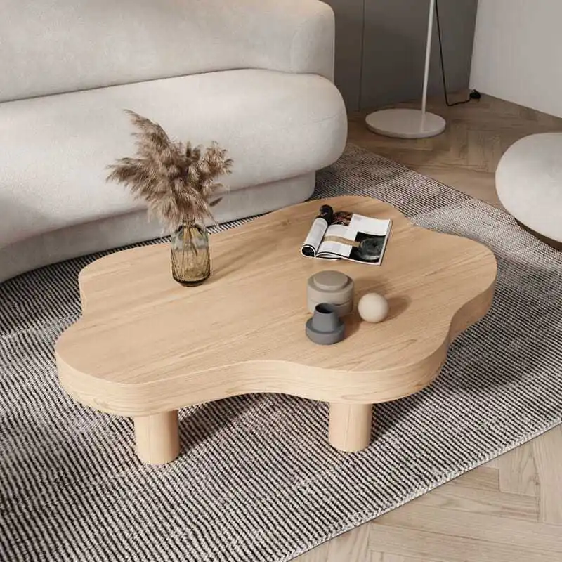 Popular Commercial Irregular Shape Modern Living Room Furniture Wood Side Coffee Wooden Table With Legs