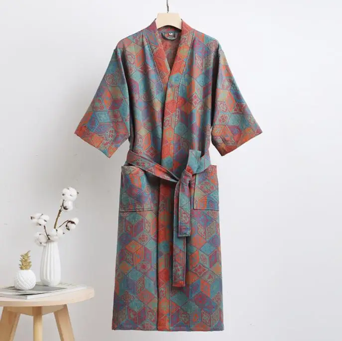 Cotton Gauze Print Kimono Robes Female Home Clothing Spring Summer New Loose Fitting Bathrobe Pajamas Casual Women Sleepwear