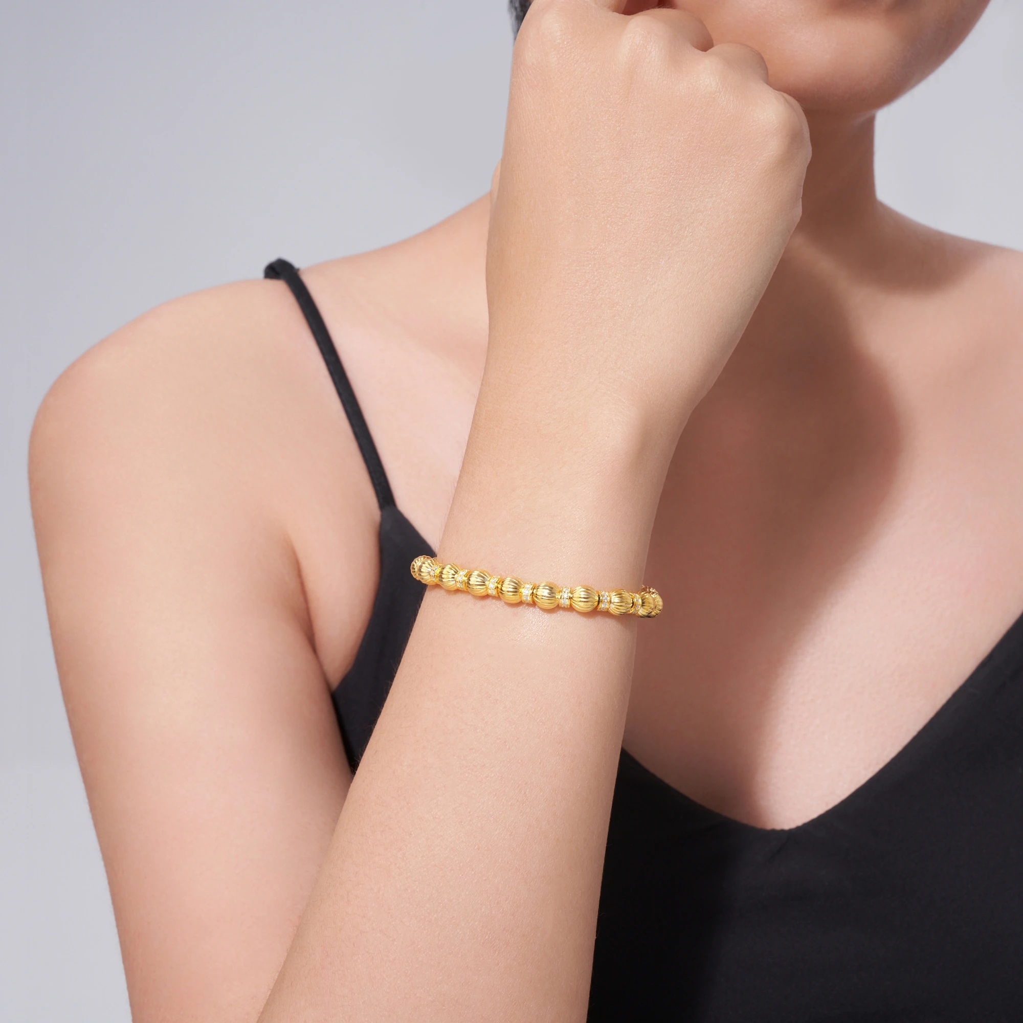 JIUZUAN Luxury Sparkling Moissanite Pumpkin Bead Bracelet S925 Silver Plated 18K Gold Matte Finish Wedding Moissanite Bracelet