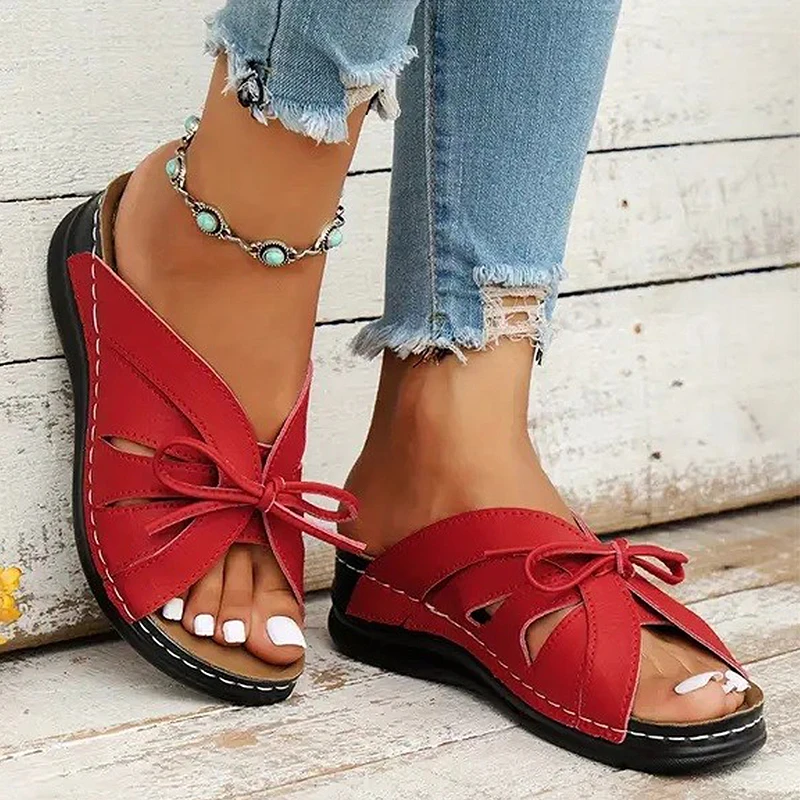 Sandalias de tacón bajo para Mujer, zapatos de verano, calzado de tendencia, color rojo, 2024