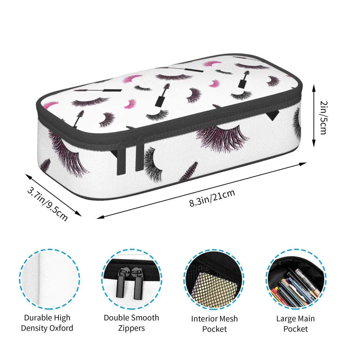 Lashes And Mascara With Pink Glitter Pencil Case for Boys Girls Gifts Pen Box Pencil Bag Stationery Supplies Pen Holder Bag