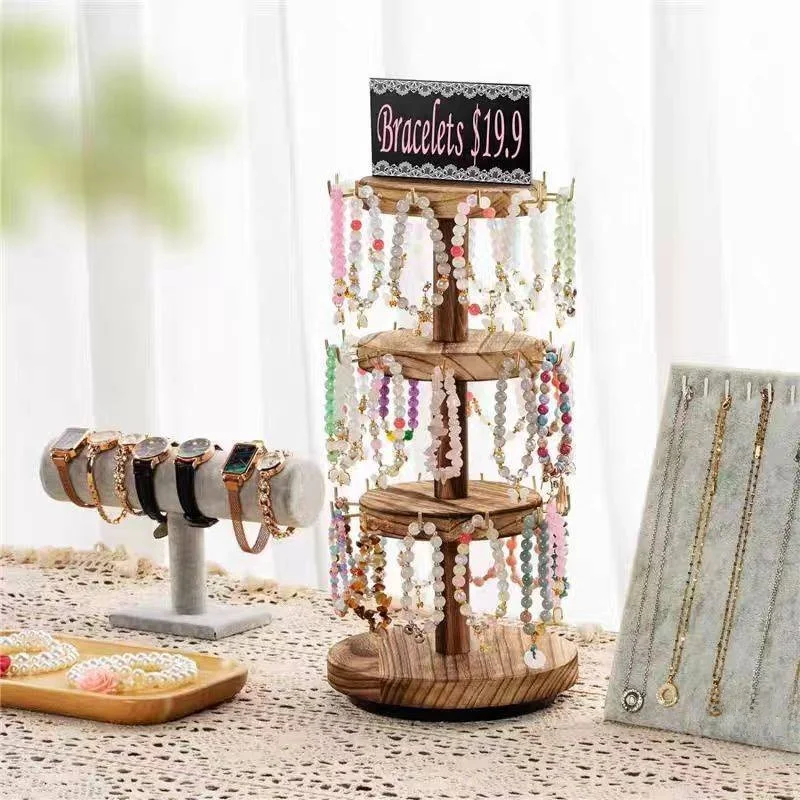 

Rotatable Wood Display Stand Wooden Nelace Storage Ra Multi-Purpose Jewelry Organizer Desktop Accory Jewelry Holder