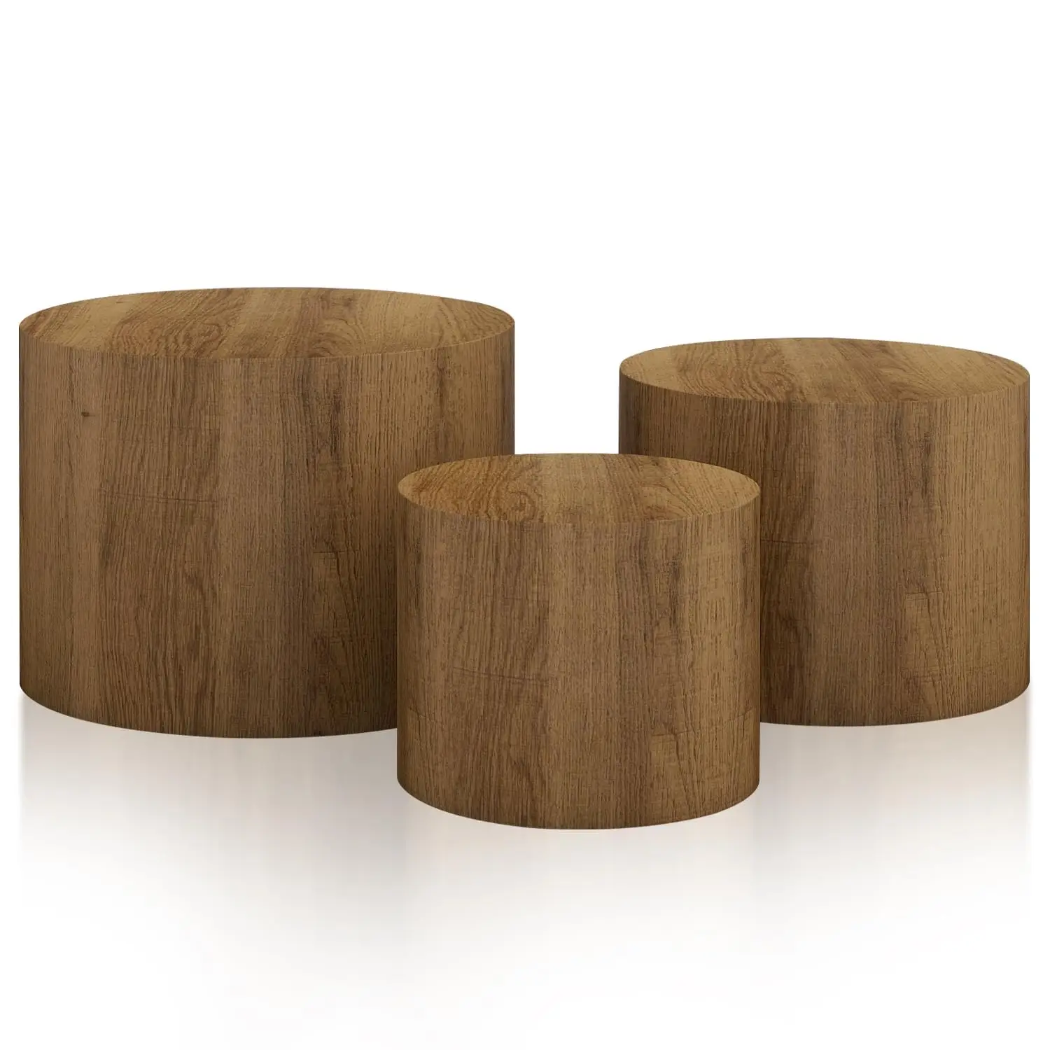 Nesting Coffee Table Set Of 3, Round Wooden Coffee Tables, Modern Circle Table For Living Room, Bedroom, Accent Side Table