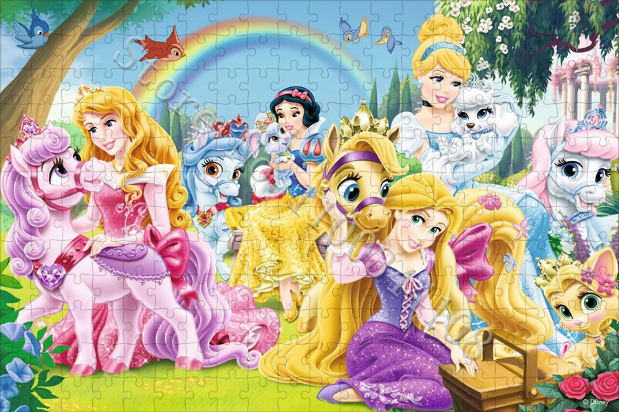 Disney Princess Palace Pets Jigsaw Puzzles Snow White Cinderella Rapunzel Aurora Cartoon Puzzles Parent-Child Interactive Toys