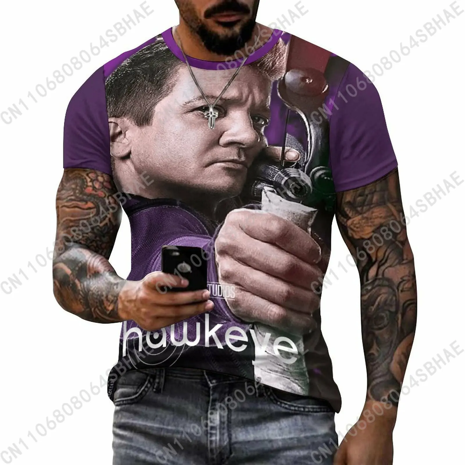

Marvel Hawkeye Custom Pattern Men's Cotton T-Shirt Short Sleeve Tee Men Tops Personalized Tshirt Summer Cosplay