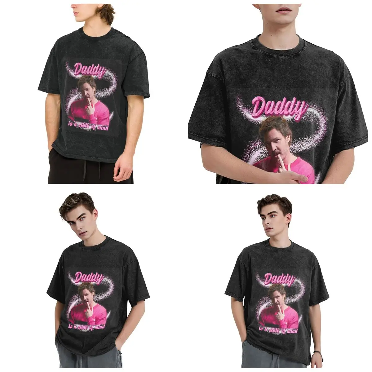 Pedro Pascal Sacred Heart Hip Hop Short Sleeve T-Shirts Washed Tops Tees Streetwear T Shirt Vintage for Men Women