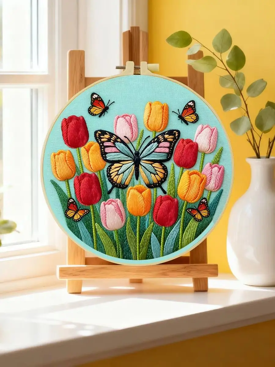 1 Stück 20X20CM/15X15CM 7,87/6,3 Zoll Tulpen-Stickerei-Starter-Kit DIY-Kit DIY-Stickerei-Set für Anfänger – Detail 6