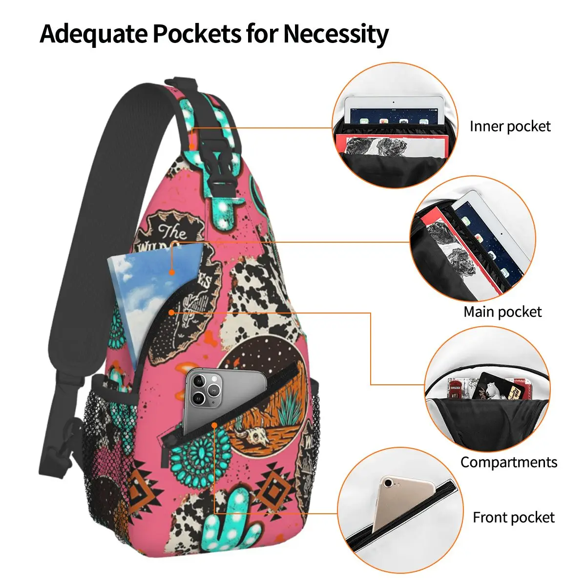 Cowboy Pattern Cartoon Chest Bag Men Sling Crossbody Backpack Chest Bag Traveling Hiking Daypack Shoulder Bag