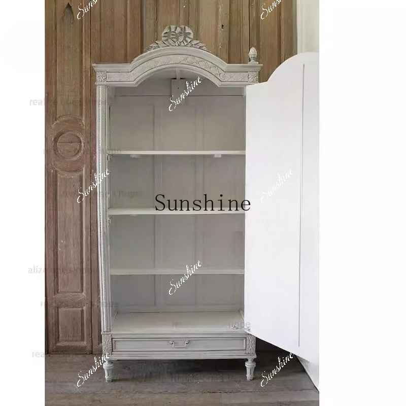 French retro solid wood wardrobe can be customized carved single door locker  FT
