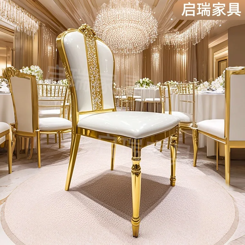 Banquet chair European stainless steel chair Spot hotel light luxury back chair Outdoor wedding electroplated gold soft bag chai