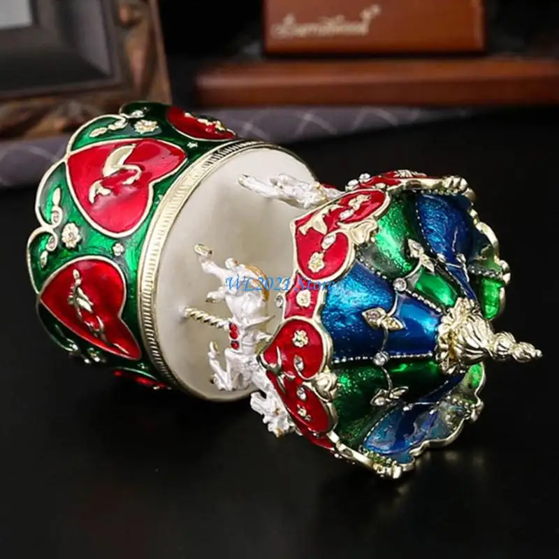 G5GC Vintage Inspired Rotating Carousel Jewelry Organiser Alloy Construction Storage Box For Necklace Earrings