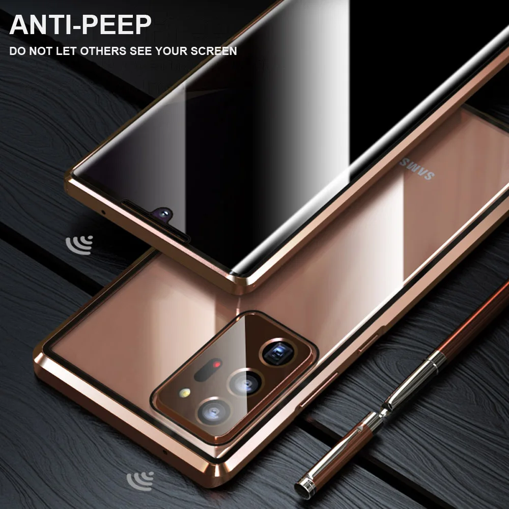 Newest Anti Peeping Metal Magnetic Privacy Glass Case For Samsung Galaxy S22 Note 20 Ultra S20 S21 S22 Plus 360 Full Cover