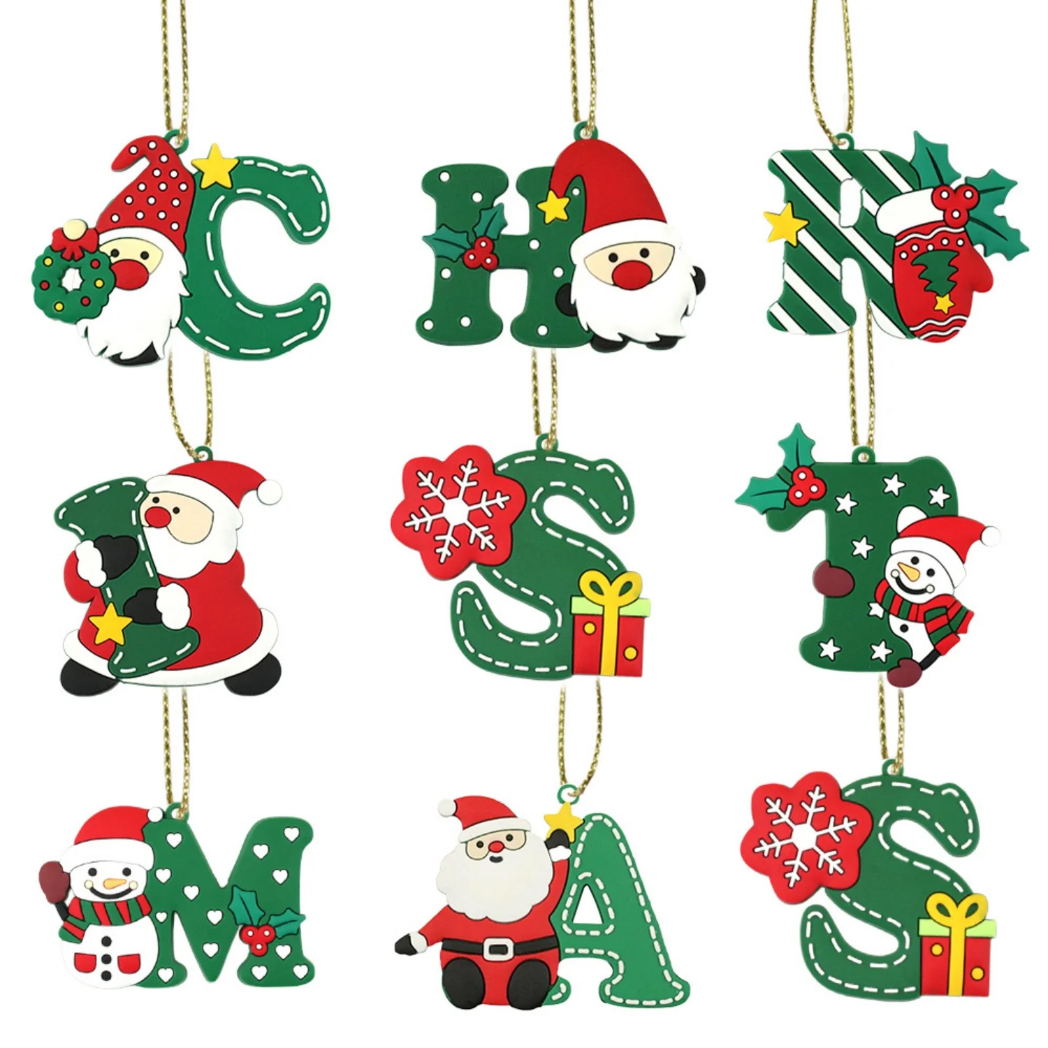 26 Pieces Christmas Tree Ornaments Letters Santa Claus Gingerbread Man Shape Decorative Hanging Alphabet