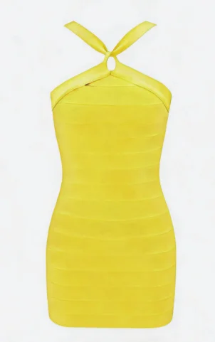 Sommermode, einfarbiges Kleid mit Bandagen-Design, Neckholder, freiliegender Rücken, schmal geschnitten, hüftumschmeichelnd, sexy. – Detail 7