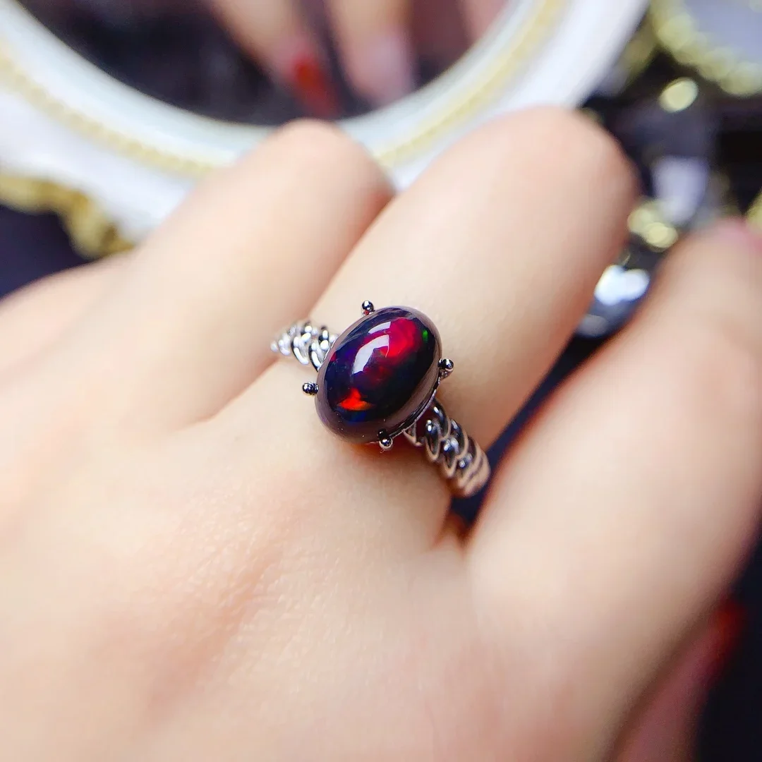 

S925 Sterling Silver Black Opal Natural Gem Jewelry Ring Women's Luxury Women's Necklace with free Christmas shipping