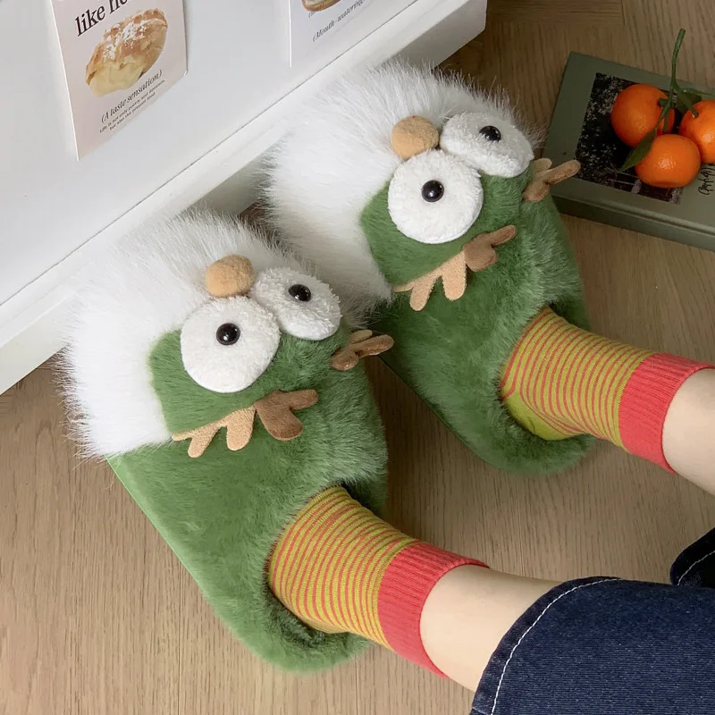 Funny Cartoon Cotton Slippers For Women Autumn And Winter 2024 New Indoor Household Cute Warm And Plush Home Slippers