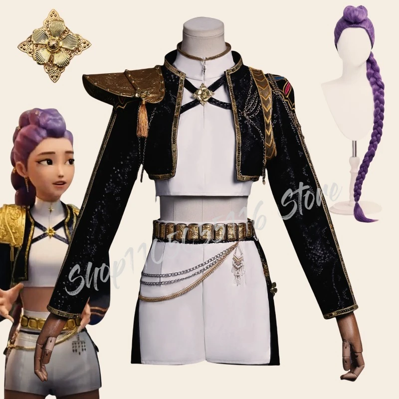 

Anime KPop Rumi Cosplay Costume Wig Woman Black White Uniform Christmas Halloween Party Clothing