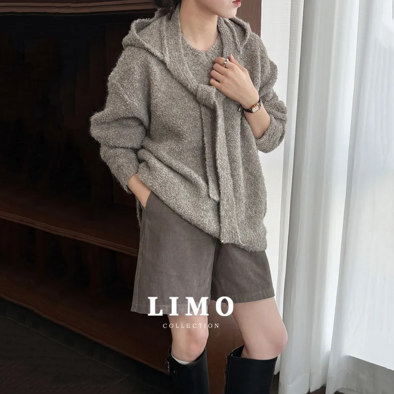 

LIMO 2025, осенне-зимний женский трикотаж, комплект из двух предметов, съемная толстовка, свитер, верхняя накидка, модная накидка из полиэстера и шерсти