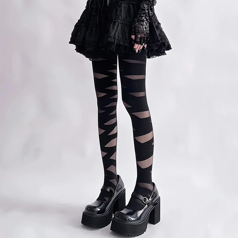 JK Lolita Thigh High Stockings Tights Women Y2k Girls Bandage Striped Pantyhose Women Tights Lingerie Sexy Pantyhose Nylon Tight