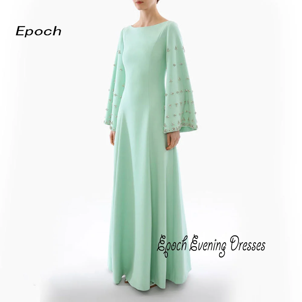 Epoch Long Evening Dress Elegant Crystal Arabia فساتين مناسبة رسمية A-Line Bat Sleeve Green Cocktail Prom Gown For Women