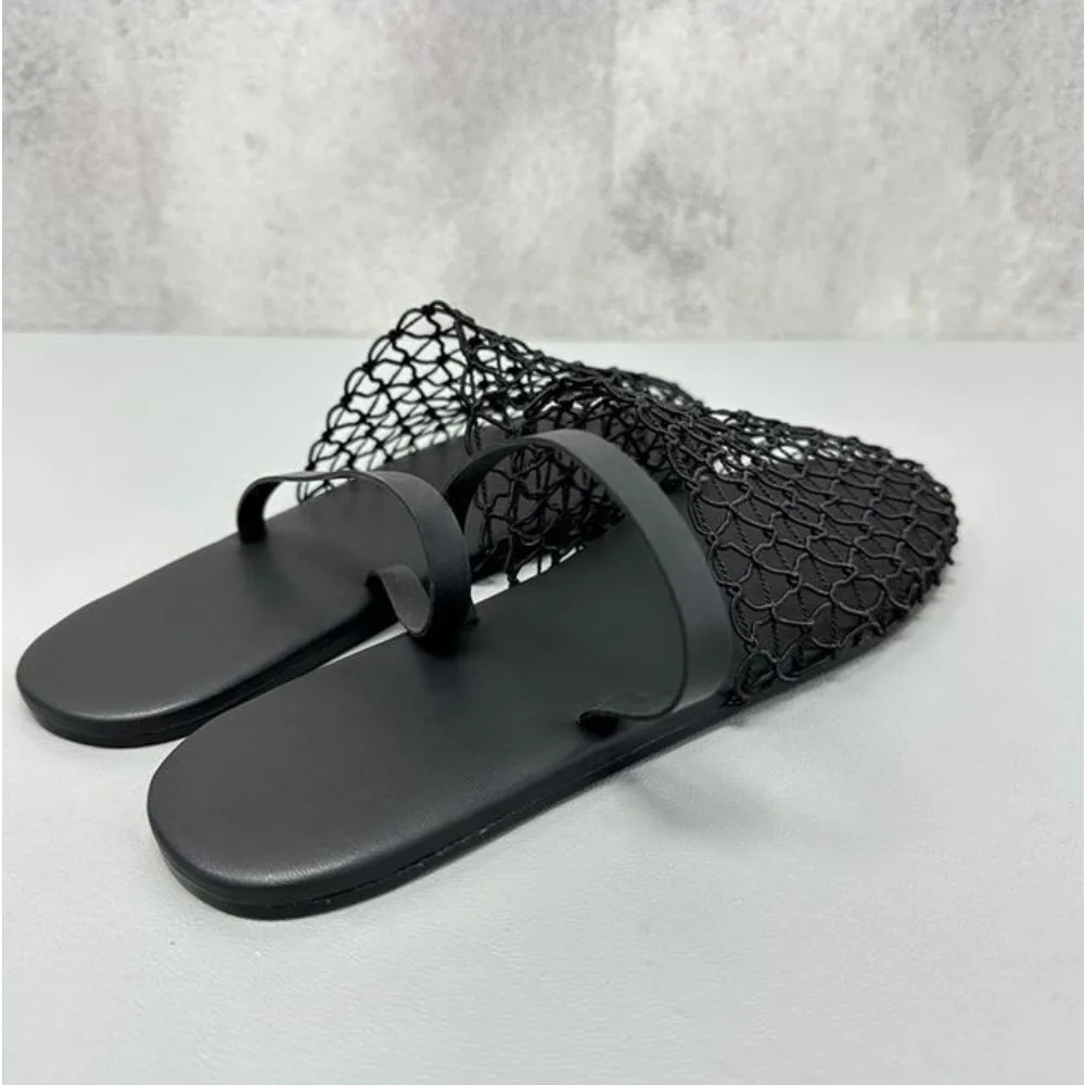 Sandals for Women 2026 Fish Net Woven Hollow Roman Sandals Womens Summer New Flats  Two in One Hooded Sandals Slippers Women's