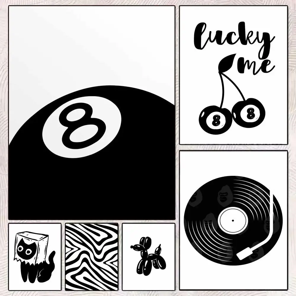 Black and white billiard record player Painting Calligraphy Aesthetic Canvas Wall Poster Modern Room Bedroom Cafe Wall Artwork