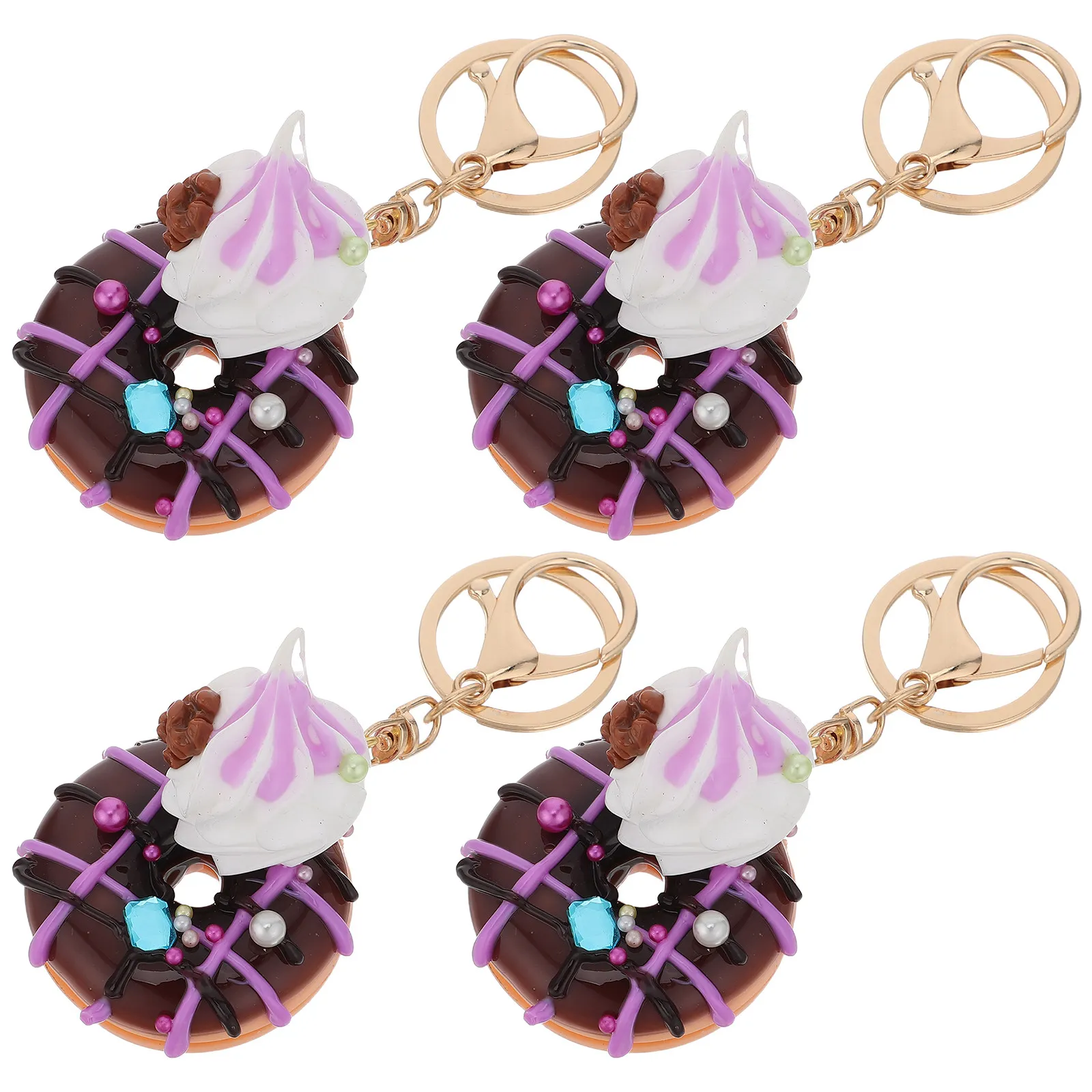 4Pcs Donut Keychains Cream Doughnut Keyring Sweet Dessert Charms Birthday Party Favor Backpack Pendant Classroom Prize Carnival