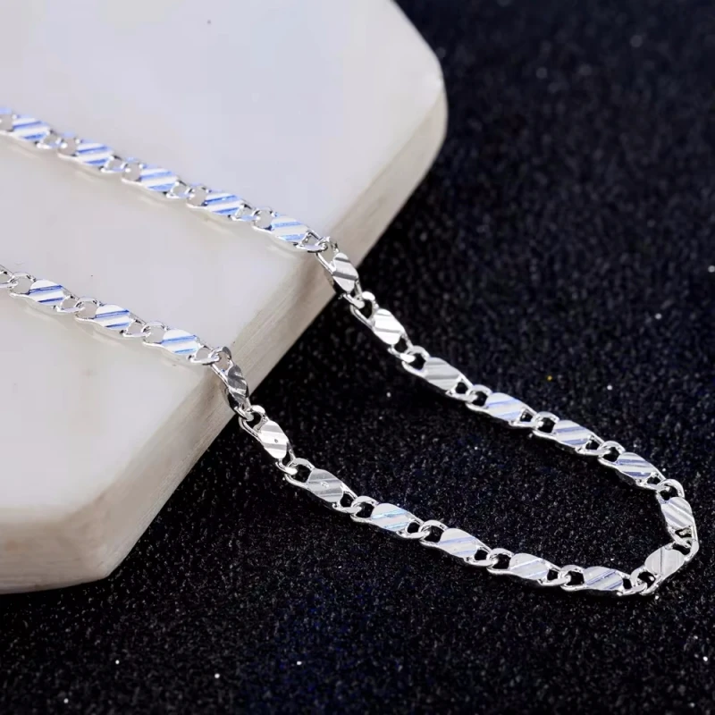 New 925 Sterling Silver fine 2MM flat Clavicle chains Necklaces for Men Women wedding party Jewelry Christmas gifts 40-75cm