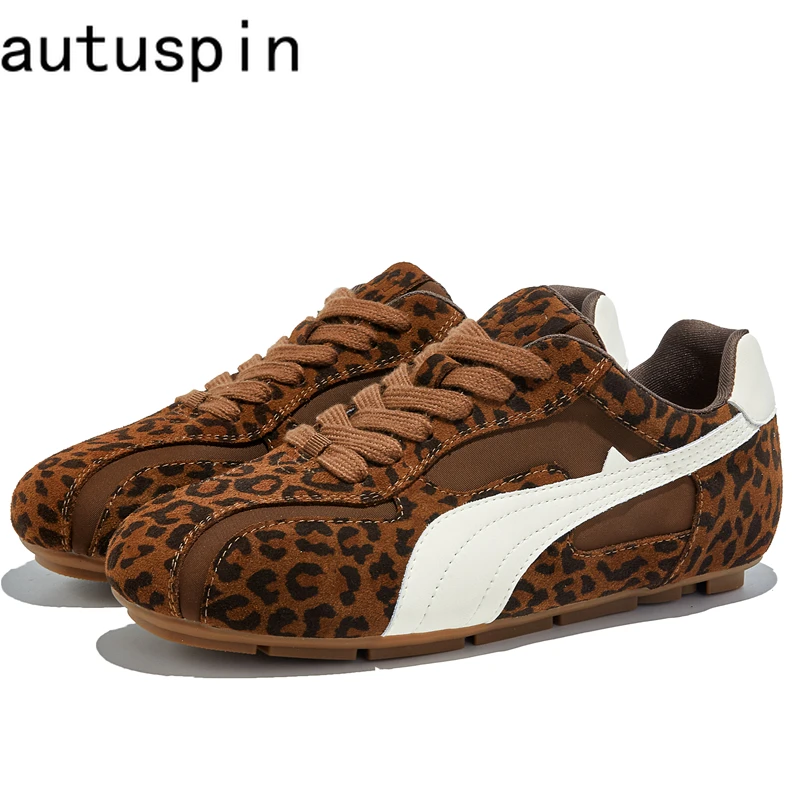 

AUTUSPIN зимняя женская обувь с леопардовым принтом, разноцветные женские кроссовки на шнуровке, замшевая женская обувь Vucanize, размер 35-40