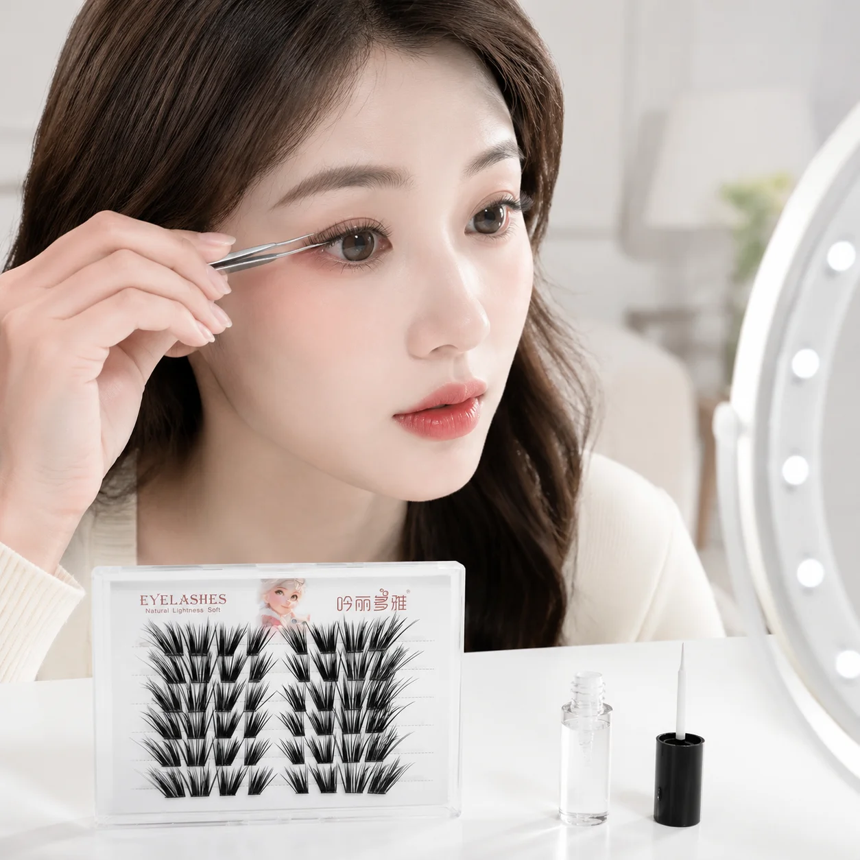 1 Box False Eyelashes Synthetic Fiber Lashes for Daily Makeup C Curl 9-14mm Natural Volume Long Black