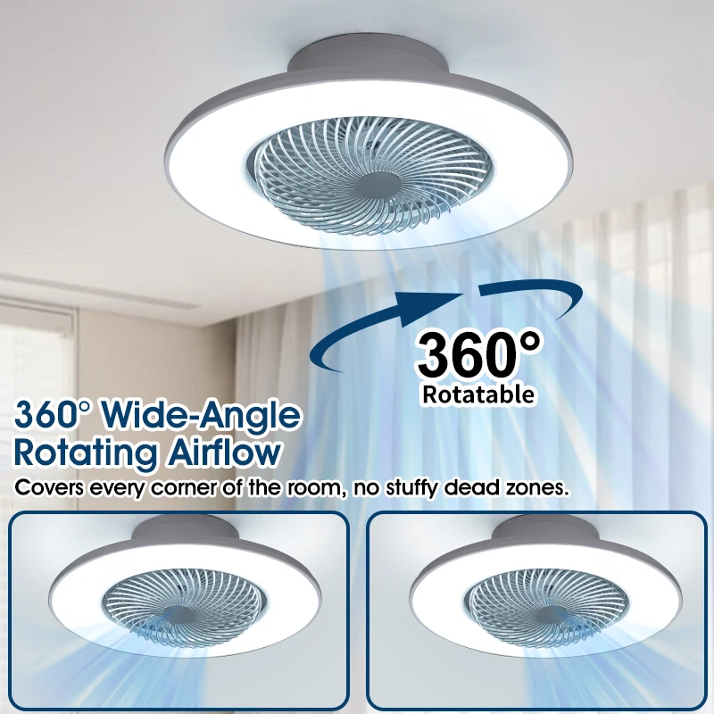 Modern LED Ceiling Fan Lights 360° Rotating Remote Control APP Dimming Smart RGB Fan Lamps 6 Speed Chandelier Indoor Low Floor