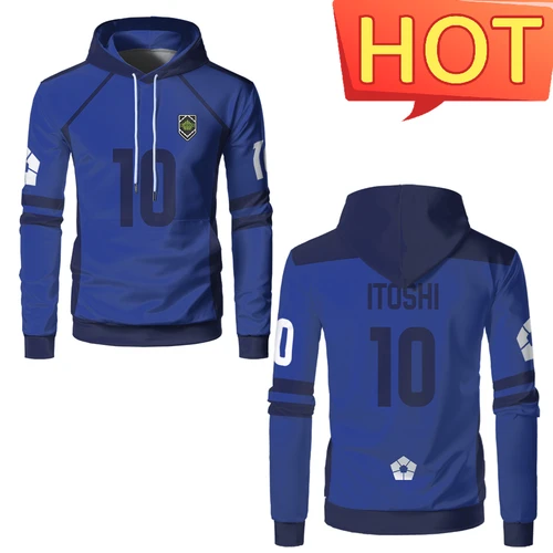 Imagen 2 del producto Sudaderas con capucha de Anime Blue Lock para hombre, jersey deportivo, sudadera de Cosplay NAGI ISAGI, camisetas de manga larga a la moda, ropa para niños, Sudadera con capucha Unisex