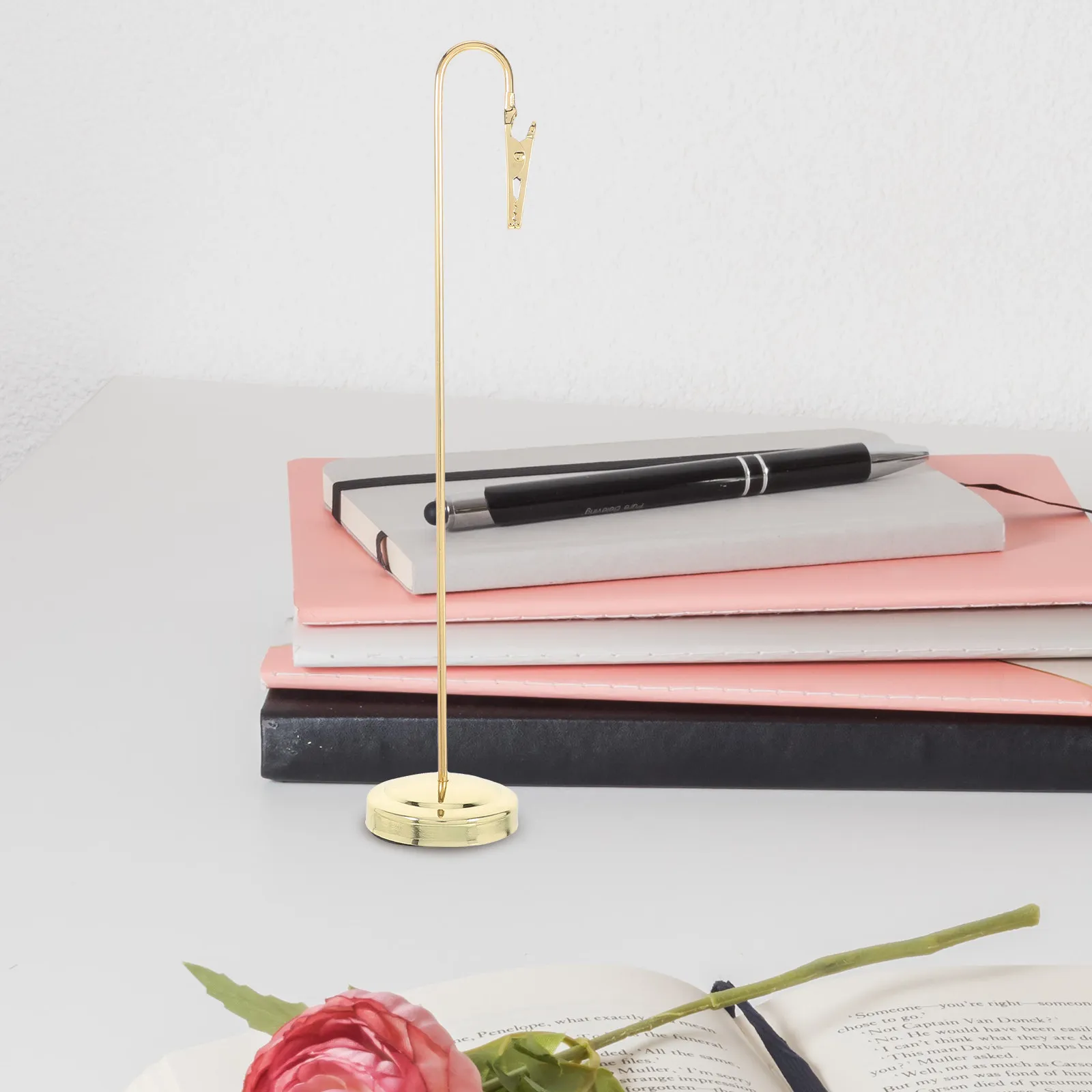 Golden Metal Memo Clip Stand 20Cm Note Holder for Desk Office Restaurant Table Number Business Card Display Clip Stand for Note