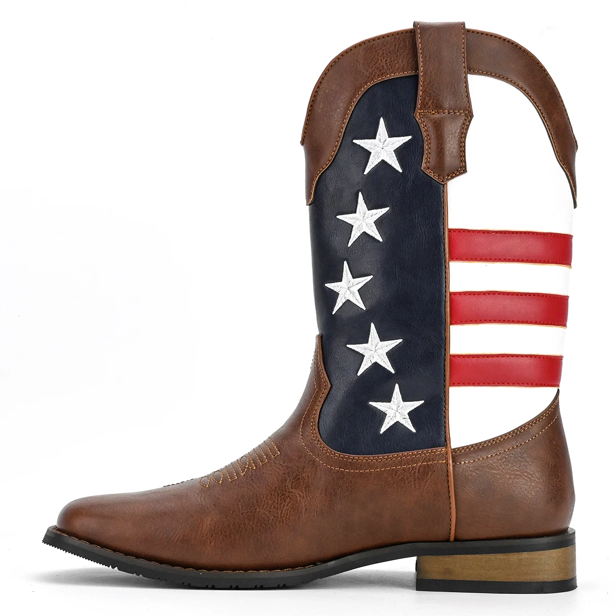 Personalized and Fashionable Five-Pointed Star Flag Men's Western Cowboy Boots for Daily Casual Wear