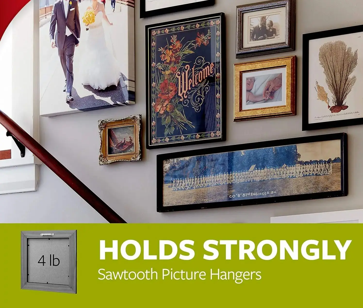 8 X Sawtooth Picture Hangers with 3M Command strips, Damage Free Frame Hangers No Tools Wall Hooks for Hanging Sawtooth Frames