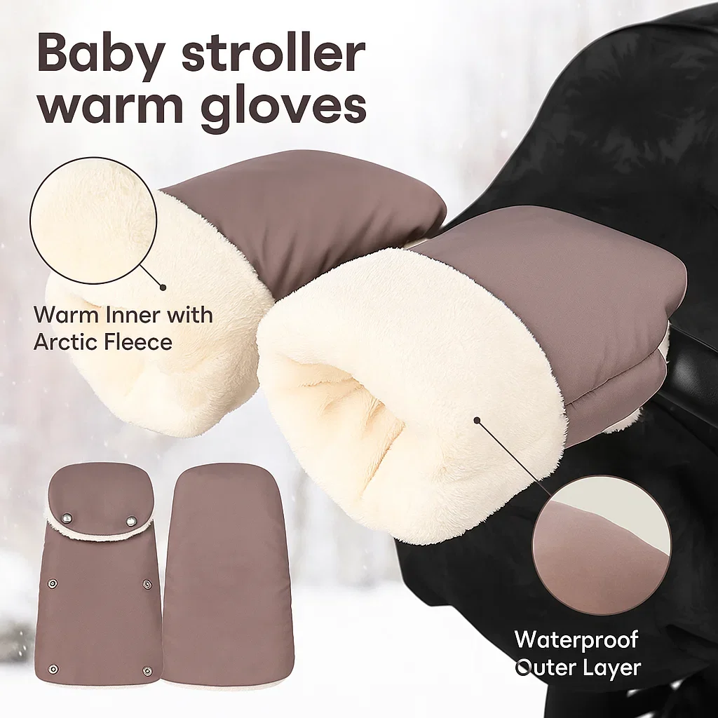 Baby Stroller Winter Warm Gloves - Multifunctional Windproof and Warm Hand Gloves with Snap Button Design, Adjustable Size