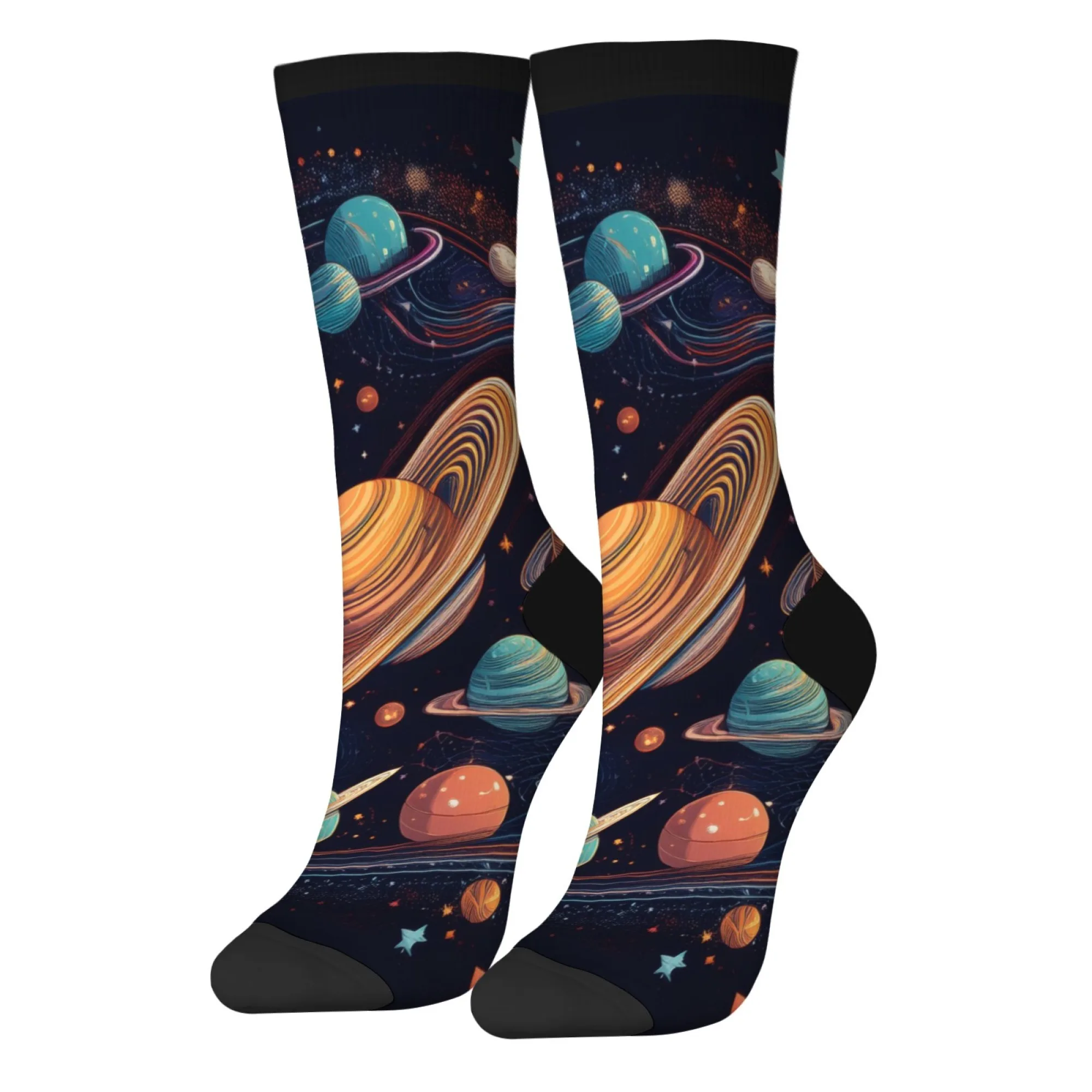Lustige Cartoon-Universum-Planeten-Druck-Socken, Hip-Hop, Harajuku, Retro, glückliche Herren- und Damensocken, Neuheit, verrücktes Design, lässiges Geschenk