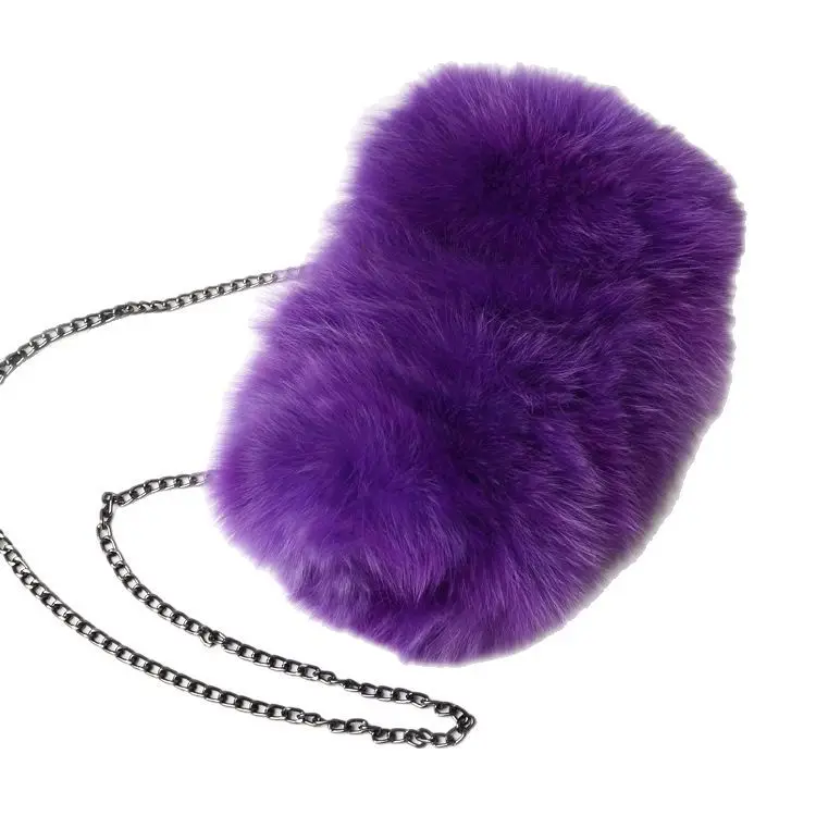 Fashionable Pure Color Chain Handbag Real Fox Fur  Ladies Shoulder Bag New Arrival Winter Hand Warmer