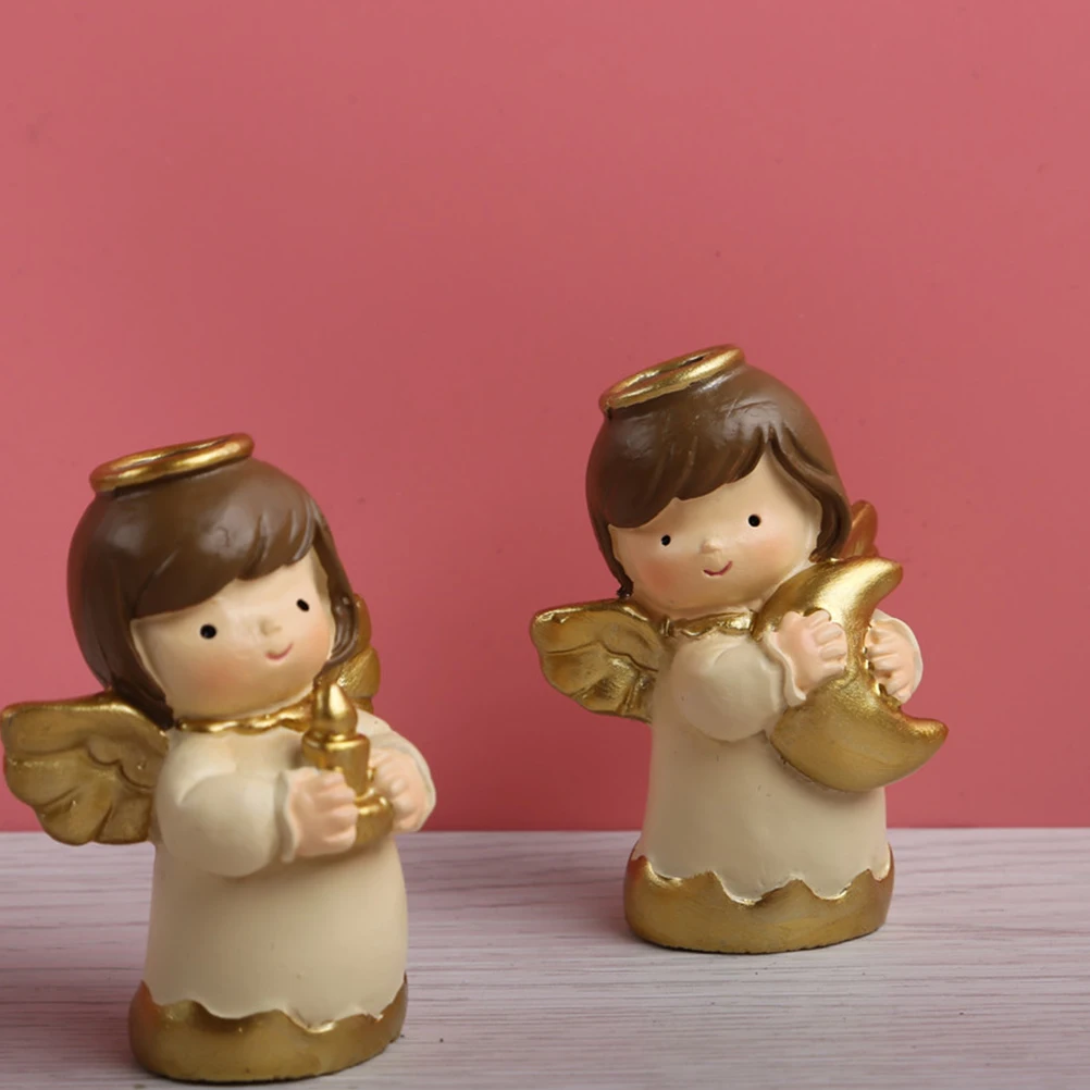 

4Pcs Angel Resin Craft Lovely Decorations for Home Wedding Birthday Party Tabletop Angel Ornament Cake Decoration